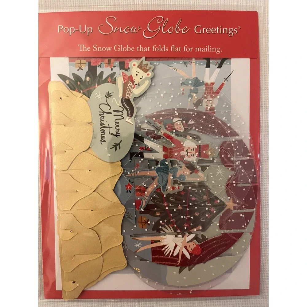 Hallmark Wonderfolds & Up With Paper Snow Globe Christmas Pop-Up Cards Lot of 4